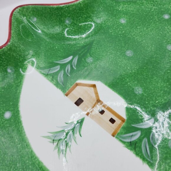 The Cellar Log Cabin Christmas 13" Tree Shaped Holiday Serving Dish 2001 Macys - Picture 2 of 10